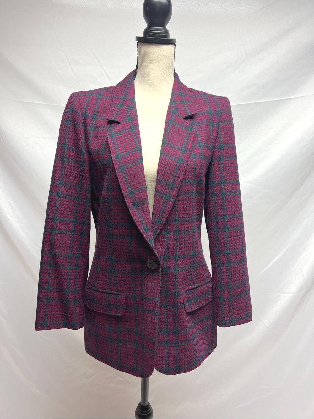 Pendleton Plum and Teal Plaid Single-Button Blazer